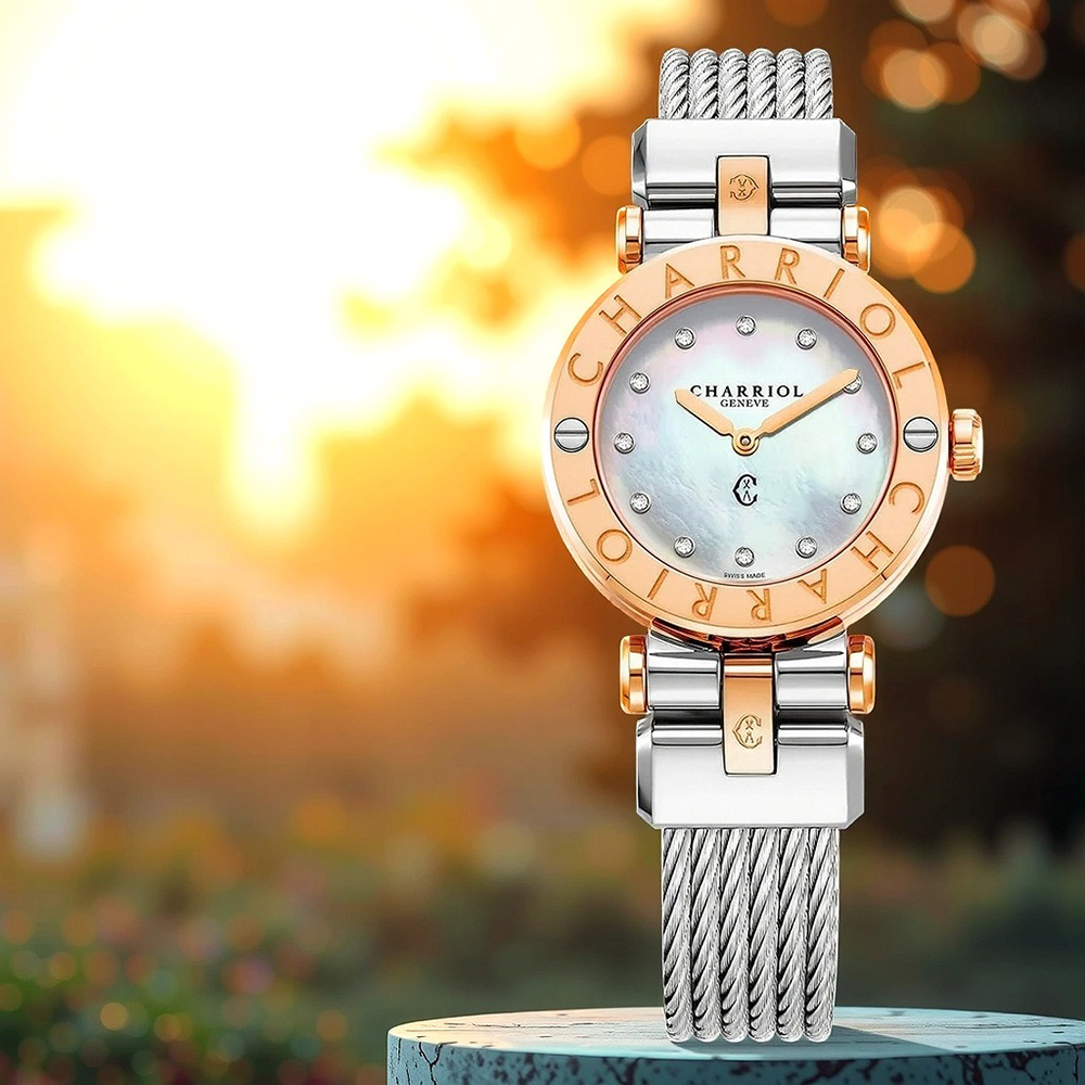 CHARRIOL 夏利豪 Navigator Cruise系列 珍珠貝鑽石鋼索女錶-28mm CR28SP.590.003