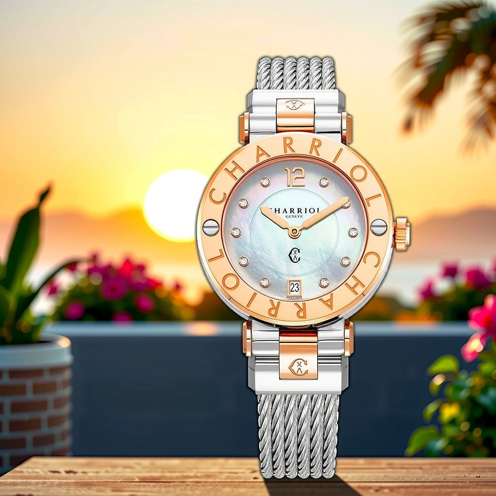 CHARRIOL 夏利豪 Navigator Cruise系列 珍珠貝鑽石鋼索女錶-36mm CR36SP.590.003