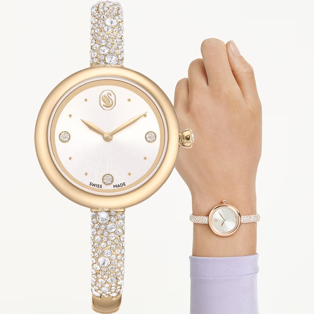 SWAROVSKI 施華洛世奇 Sublima 閃耀水晶手環式手錶 女錶-香檳金/28mm 5734635