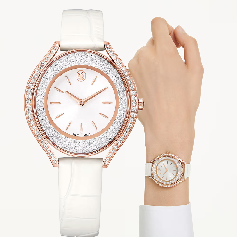 SWAROVSKI 施華洛世奇 Crystalline Aura 奢華水晶女錶 手錶-玫瑰金x粉紅 5730150