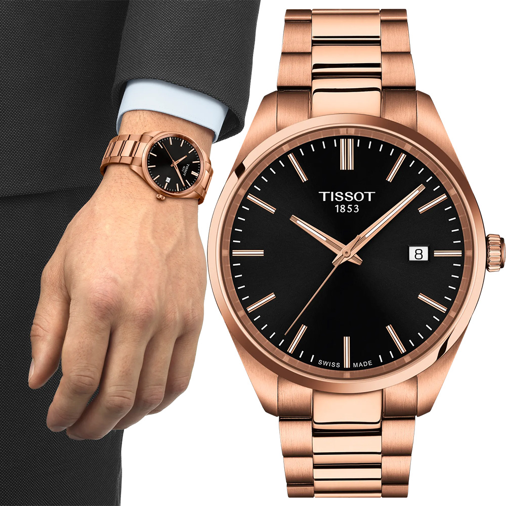 TISSOT 天梭 官方授權 T150.410.33.051.00 PR100 簡約紳士手錶 百貨周年慶-黑x玫瑰金/40mm T1504103305100