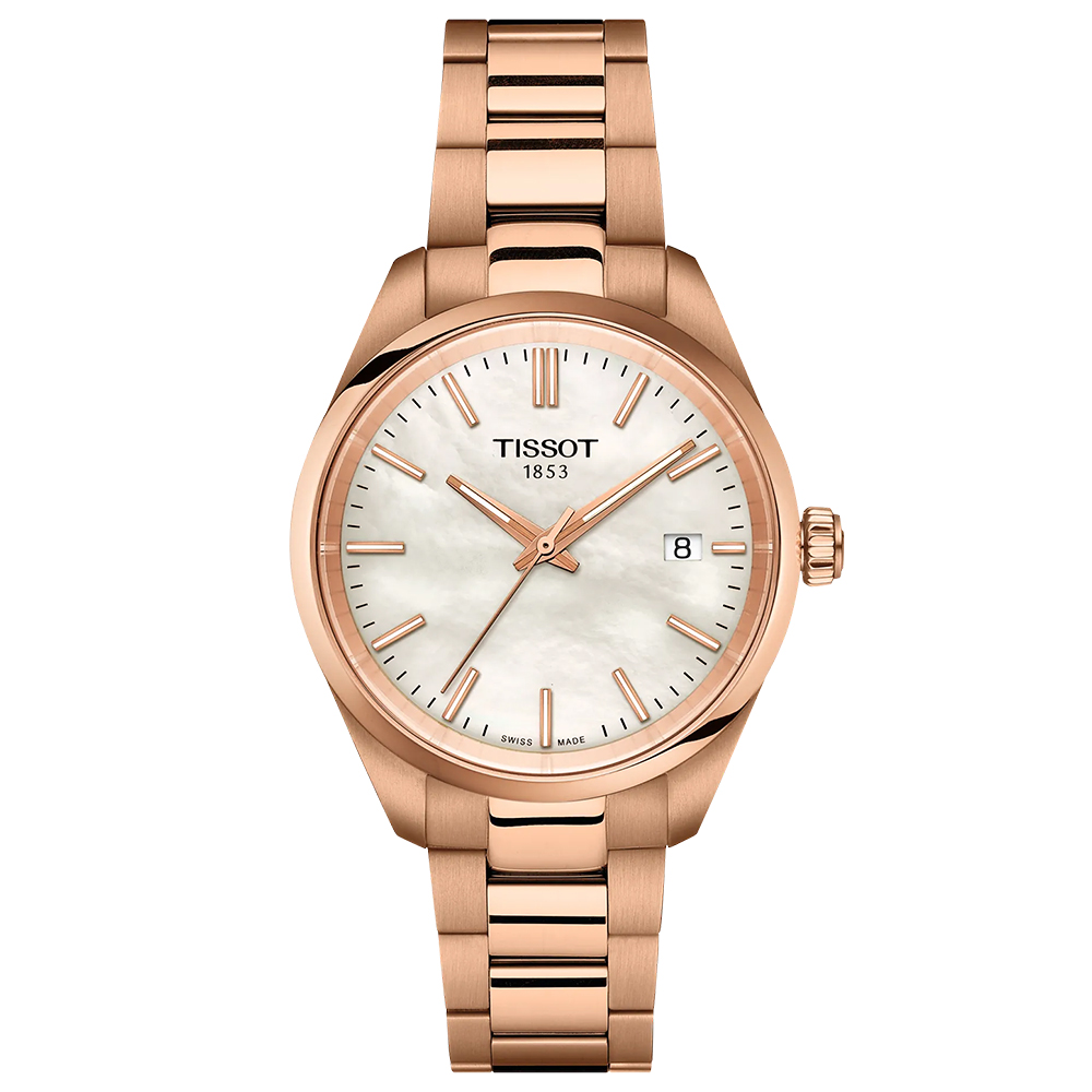 TISSOT 天梭 官方授權 T150.210.33.111.00 PR100 珍珠貝石英女錶 周年慶獻禮-玫瑰金/34mm T1502103311100