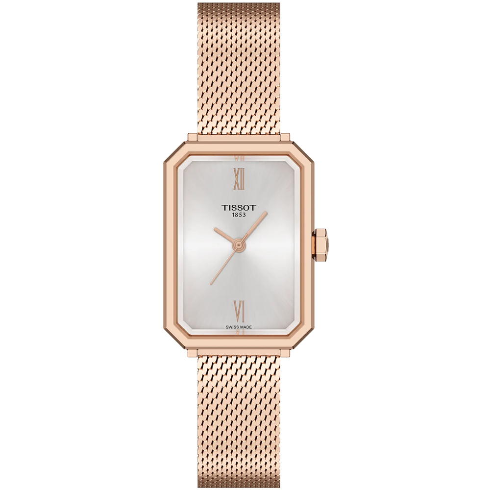 TISSOT 天梭 官方授權 SRV系列 復古款典雅方形石英錶/銀X玫瑰金/30mm/T1601103303300