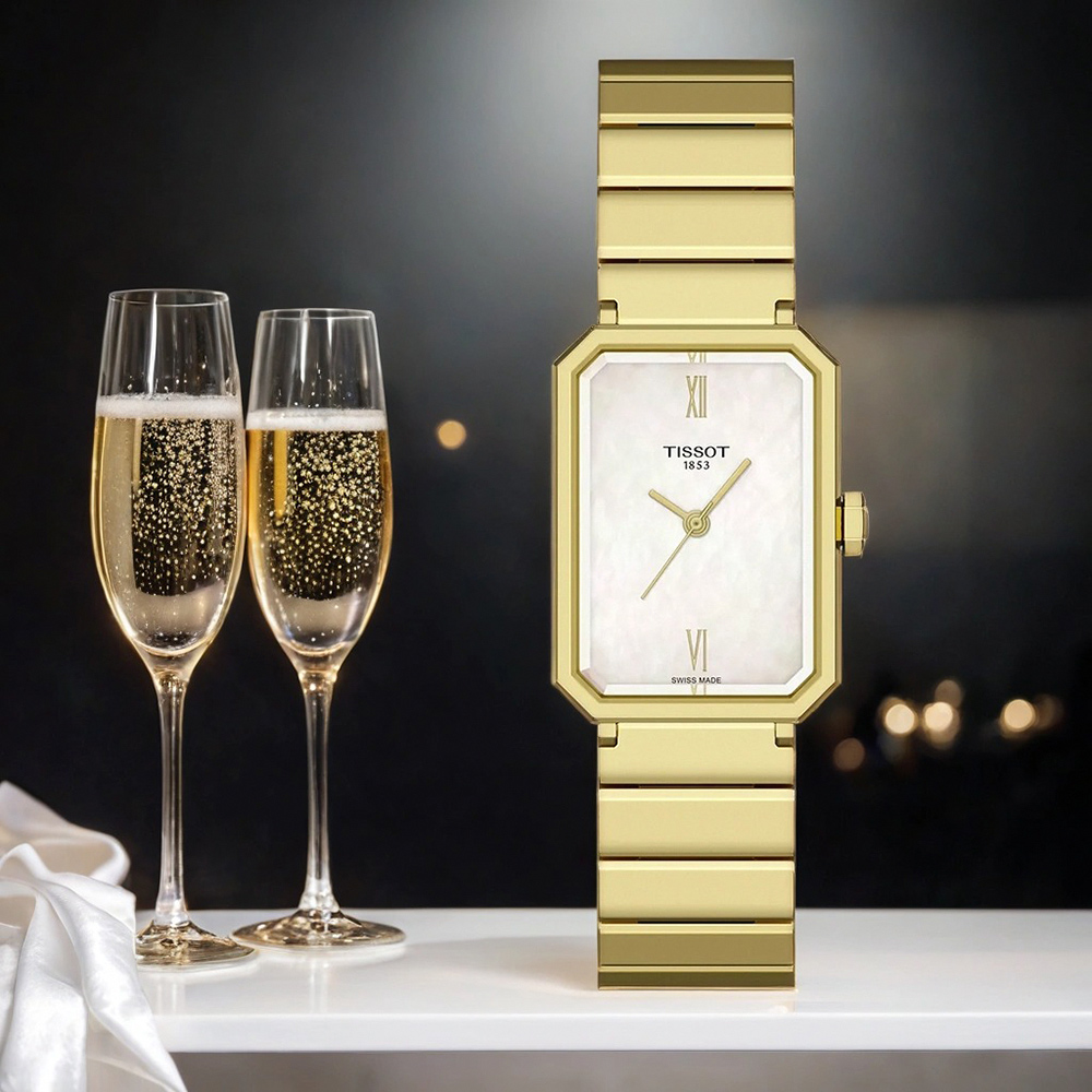 TISSOT 天梭 官方授權 T160.110.33.113.00 SRV系列 幾何線條方形珍珠貝石英女錶 周年慶獻禮-30mm T1601103311300
