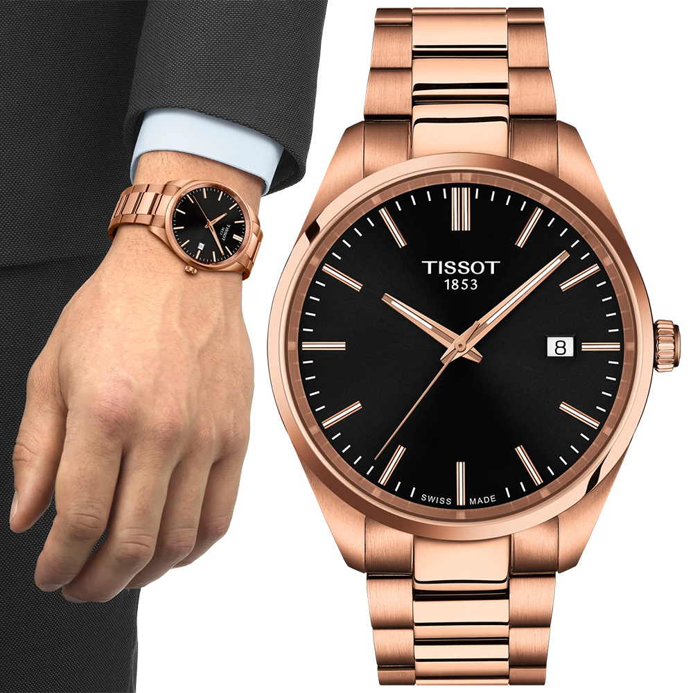 TISSOT 天梭 官方授權 PR100 經典簡約紳士腕錶/黑X玫瑰金/40mm/T1504103305100