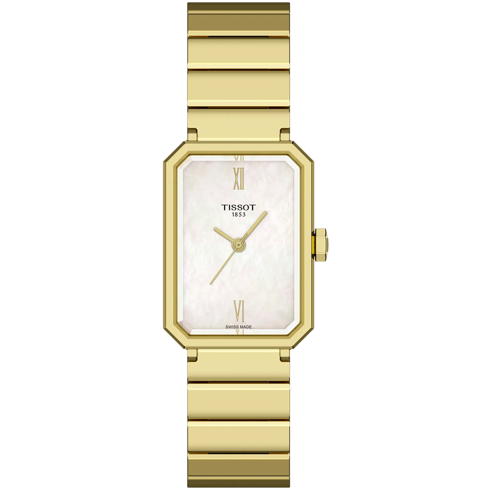 TISSOT 天梭 官方授權 SRV系列 珍珠貝典雅方形石英錶/金/30mm/T1601103311300