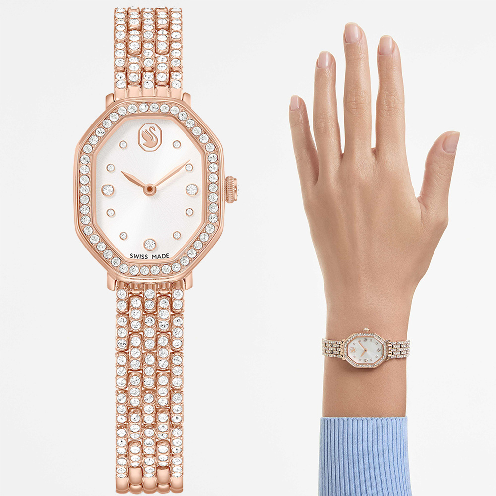 SWAROVSKI 施華洛世奇 Dextera Octagon 優雅水晶八角手錶 女錶-玫瑰金/32x23mm 5749449