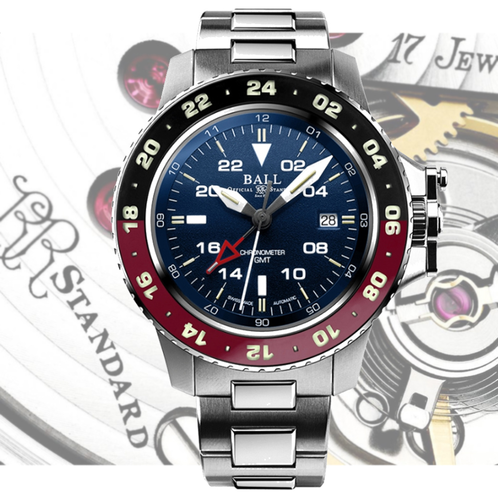 Ball 波爾 B2_Engineer GMT 微型氣燈 兩地時間 專利錶冠機械錶-藍42mm (DG2018C-S3C-BE 防水100米)