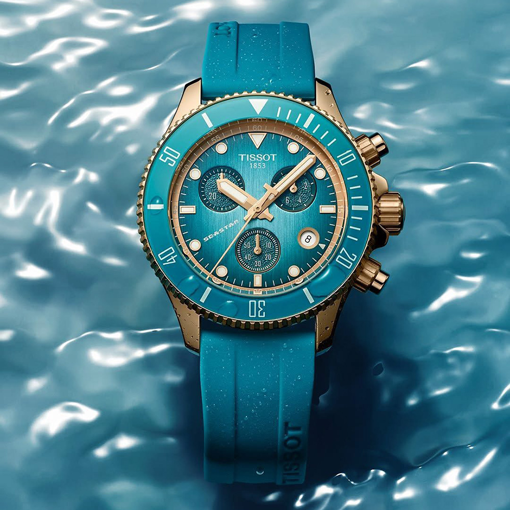 TISSOT 天梭 官方授權 Seastar 1000 T120.217.37.041.00 海洋之星300米潛水計時錶-綠松石色漸層 T1202173704100