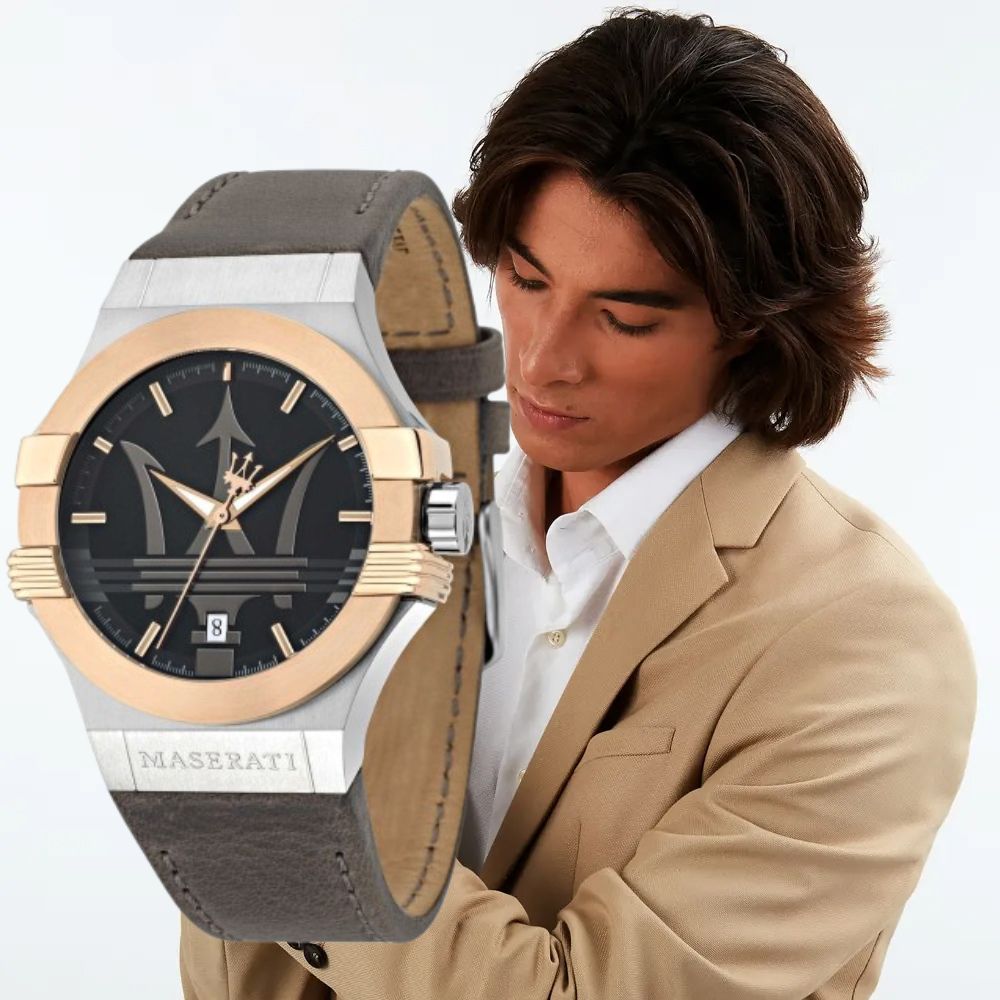 MASERATI 瑪莎拉蒂 瑪莎拉蒂 POTENZA 經典款紳士皮革腕錶 42mm R8851108014 附提袋