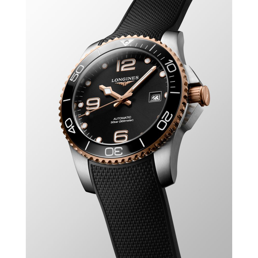 LONGINES 浪琴 深海征服者浪鬼陶瓷潛水機械錶-黑x玫瑰金/41mm L3.781.3.58.9