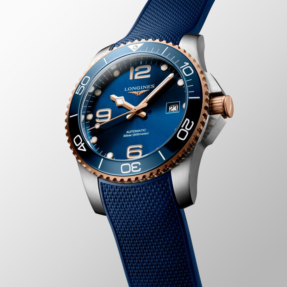 LONGINES 浪琴深海征服者浪鬼陶瓷潛水機械錶-藍x玫瑰金/41mm L3.781.3