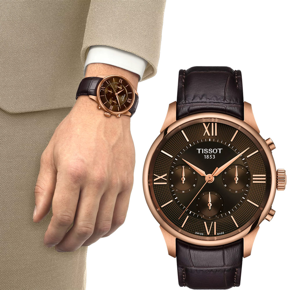 TISSOT 天梭 官方授權 Chemin Des Tourelles 杜魯爾 計時機械錶 男錶-42mm/T1394623629800