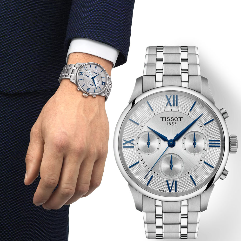 TISSOT 天梭 官方授權 Chemin Des Tourelles 杜魯爾 計時機械錶 男錶-42mm/T1394621103800