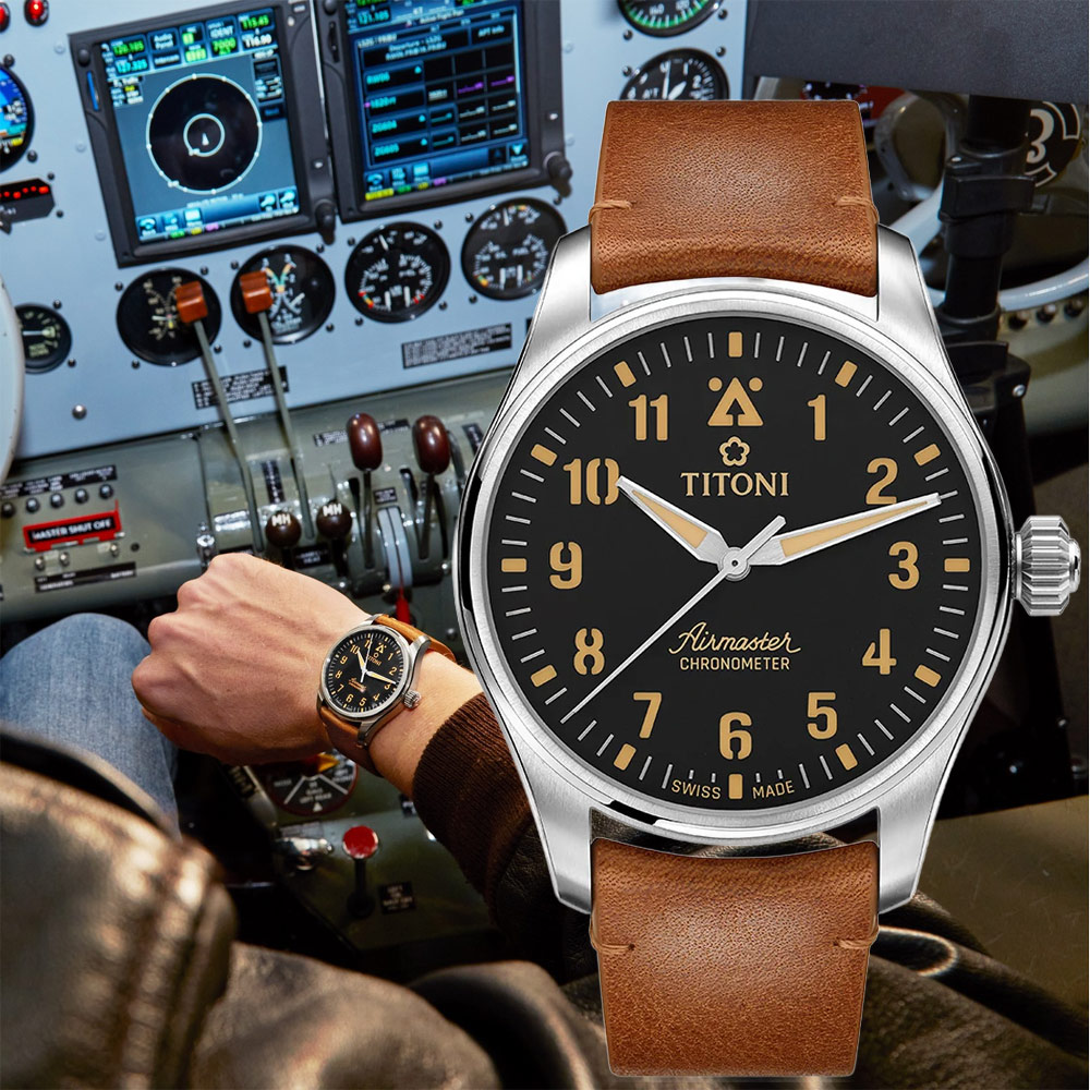 TITONI 梅花錶 空中霸王系列 Airmaster Pilot 飛行員天文台機械錶 73906 T-ST-723