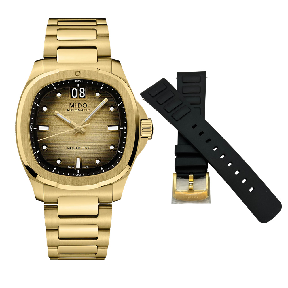 MIDO 美度 Multifort 先鋒系列 TV Big Date 大日期窗機械錶套組-40mm金色 M0495263302100