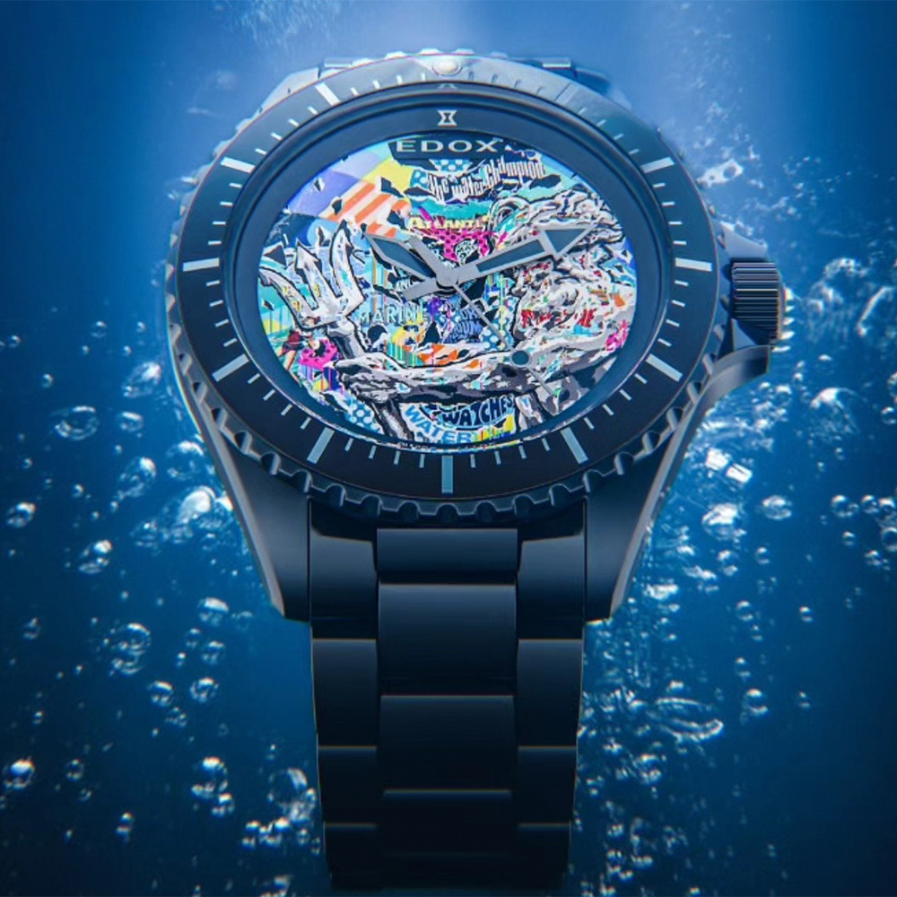 EDOX 伊度SkyDiver 海神波賽頓1000米潛水機械錶-藍x銀E80120.3NM.BUIDN