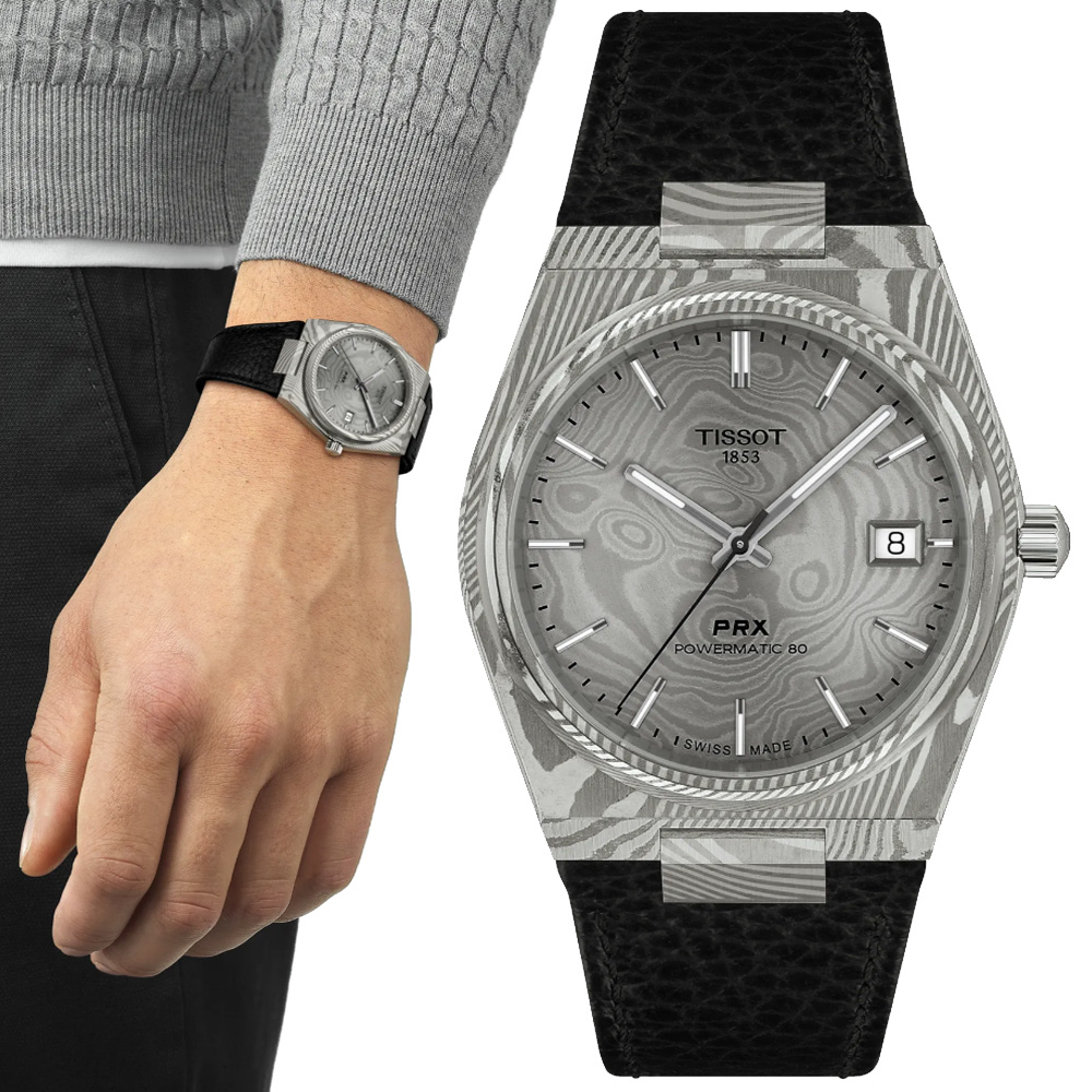 TISSOT 天梭 官方授權 PRX 大馬士革 復古機械腕錶 錶 週年慶 雙11 T1378079608100/ T137.807.96.081.00
