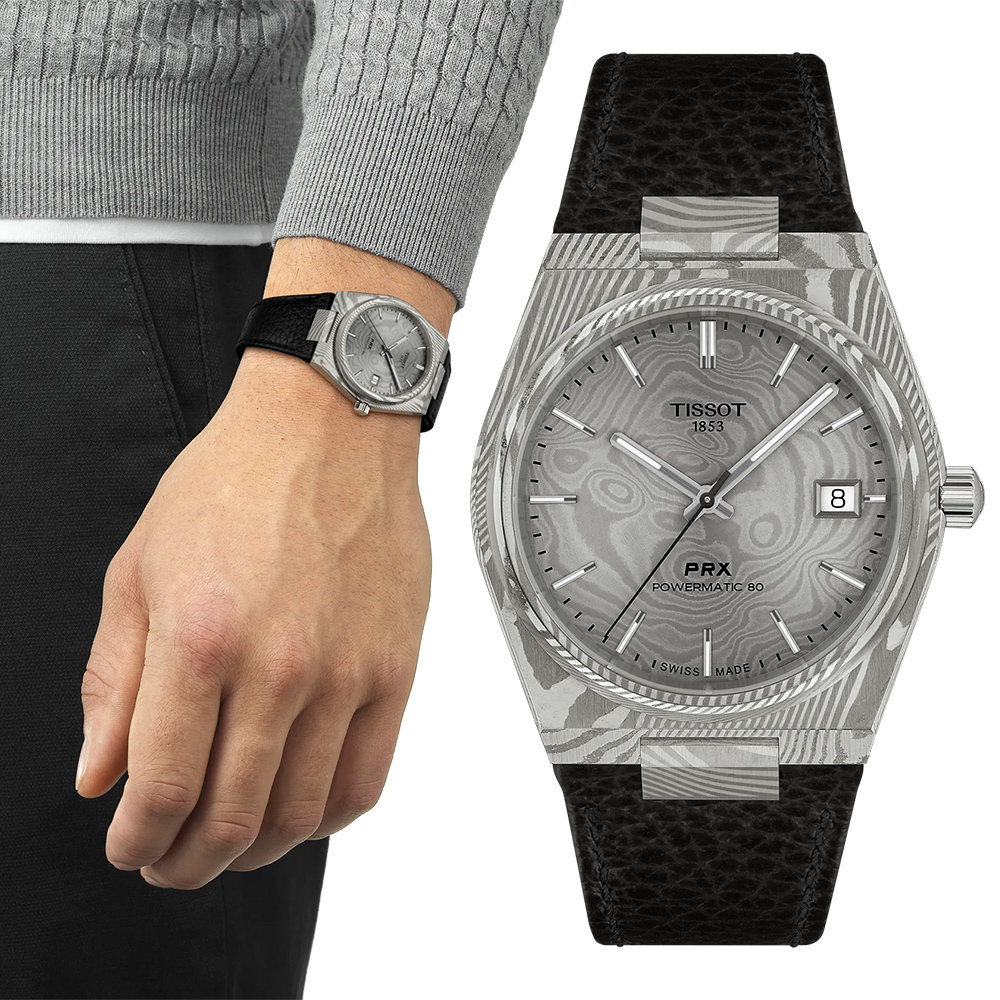 TISSOT 天梭 官方授權 PRX系列 復刻款酒桶形機械錶/大馬士革/38mm/T1378079608100