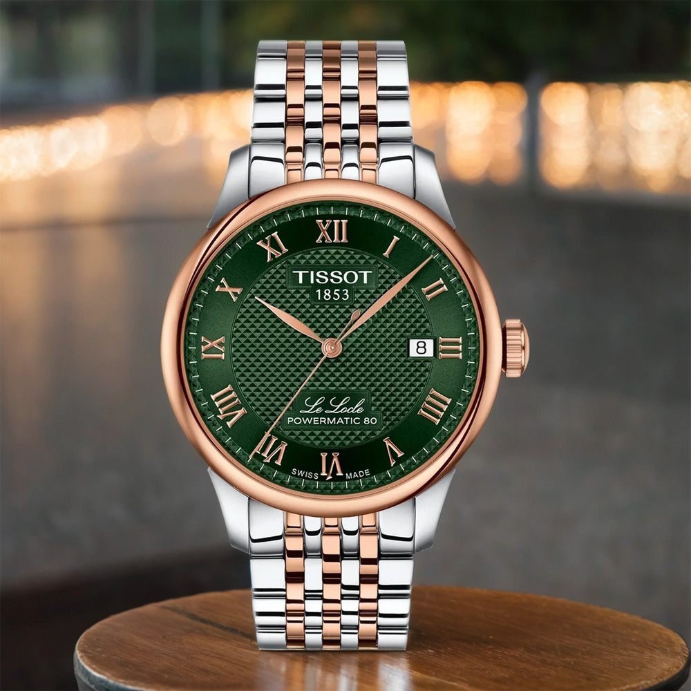 TISSOT 天梭 官方授權 Le Locle 80小時動力儲存機械錶 百貨周年慶-綠x雙色/39.3mm T0064072209301