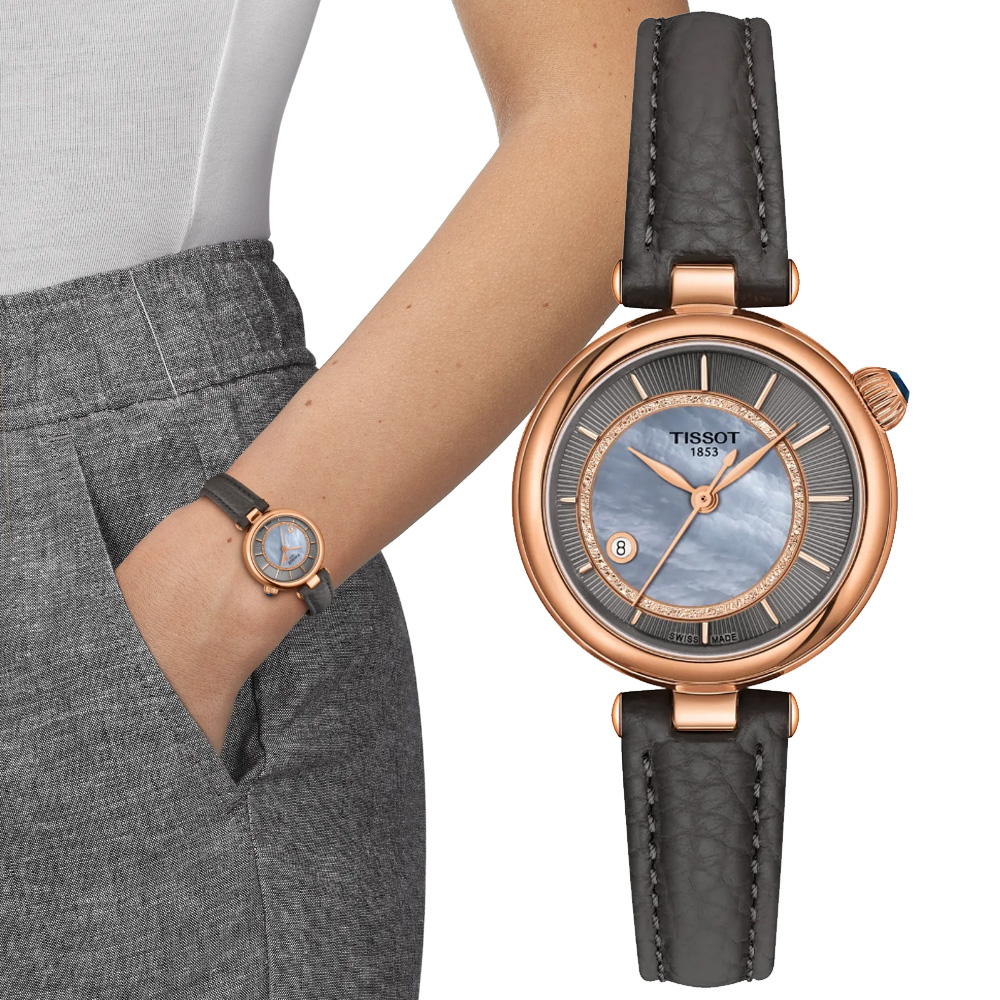 TISSOT 天梭 官方授權 Desir系列 珍珠母貝 優雅機械腕錶 錶 週年慶 雙11 / T1522073653100 / T152.207.36.531.00