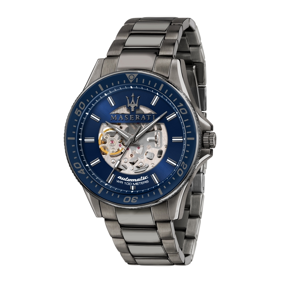 MASERATI 瑪莎拉蒂 精鍍槍黑色鏤空機械腕錶44mm(R8823140001)