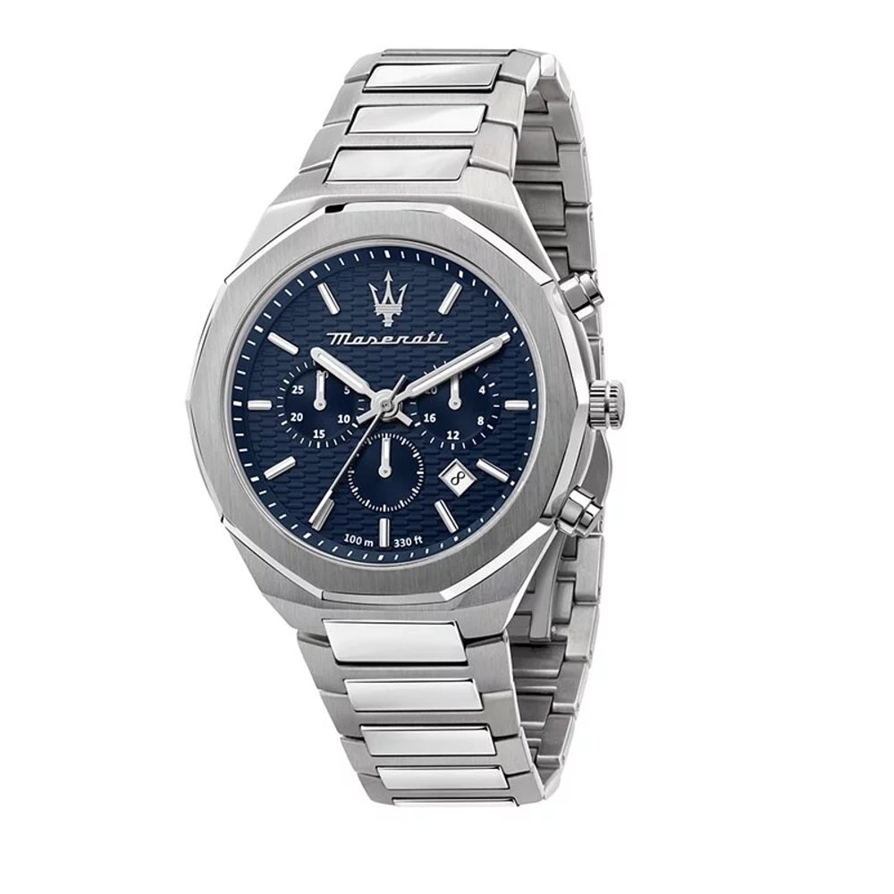 MASERATI 瑪莎拉蒂 【 TIME】 STILE系列藍色錶面三眼計時日期鋼帶男腕錶/R8873642006