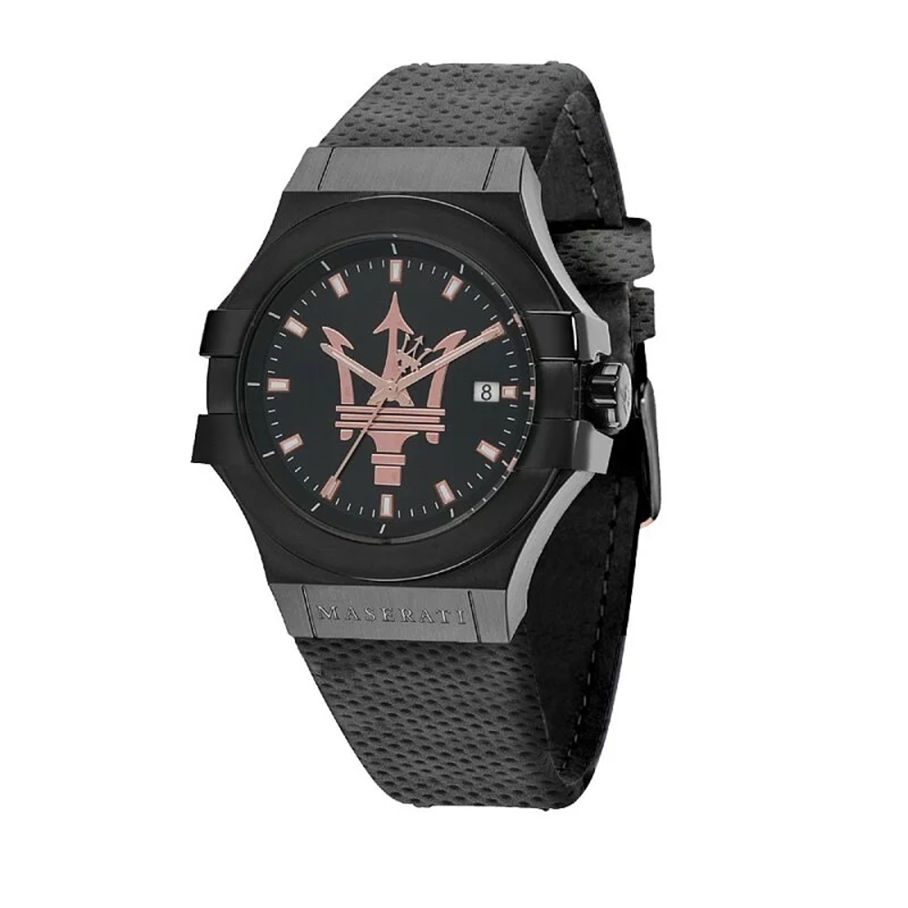 MASERATI 瑪莎拉蒂 POTENZA 黑色經典款紳士皮革腕錶42mm/R8851108016