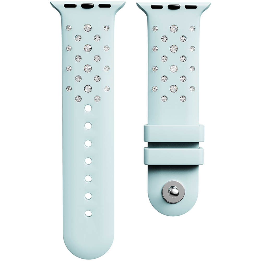 SWAROVSKI 施華洛世奇 Apple Watch 水晶矽膠錶帶 40/41mm適用-水藍色(不含手錶)