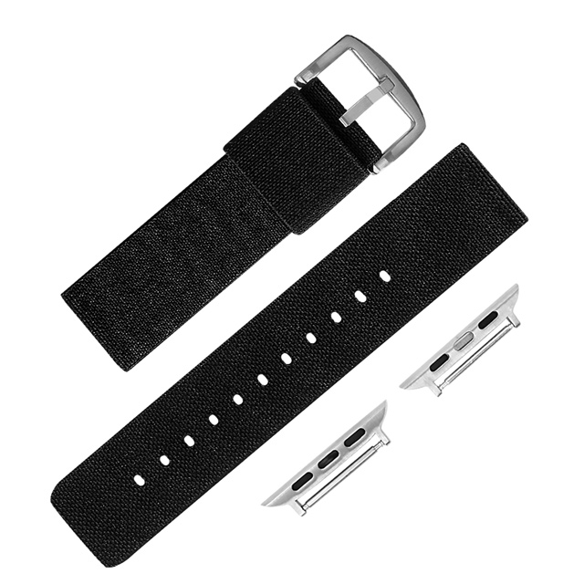 Apple Watch / 38.40.41.42.44.45mm / 蘋果手錶替用錶帶 蘋果錶帶 休閒尼龍帆布錶帶 黑色 804-31-BK-S