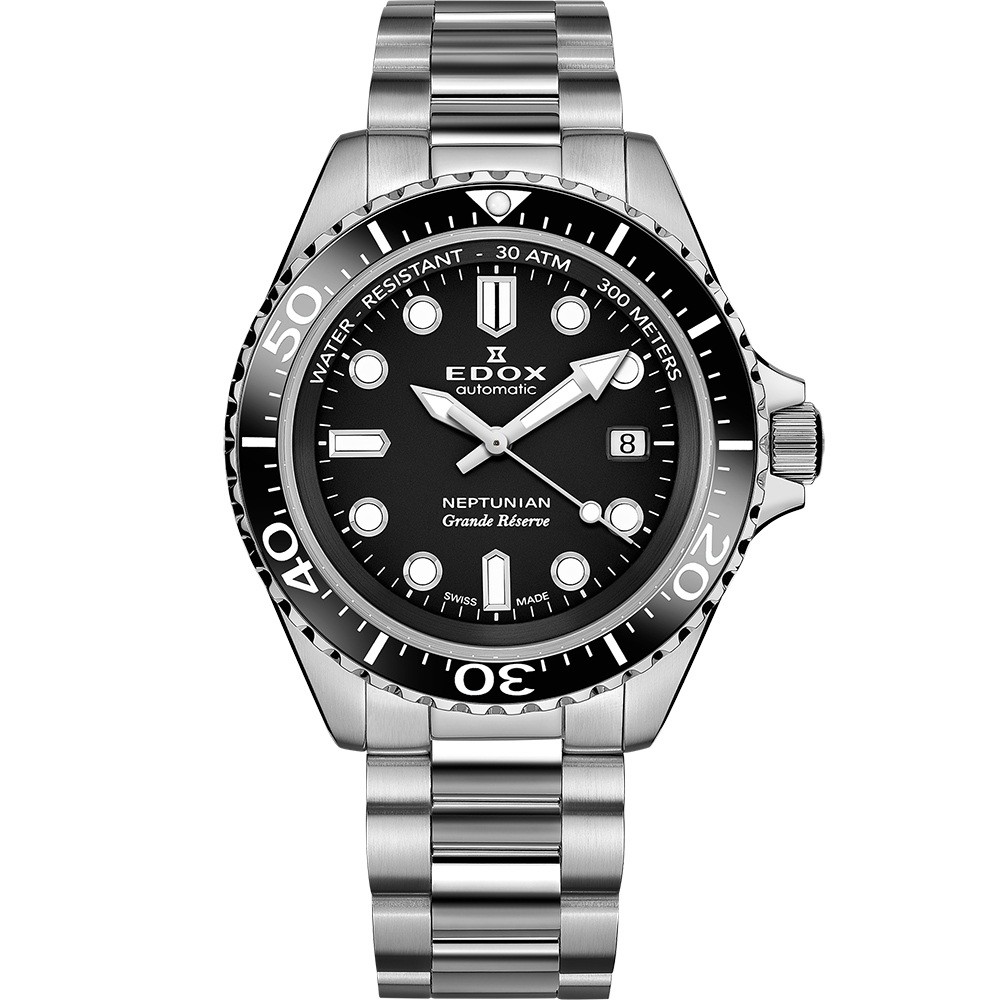EDOX 伊度Neptunian 海神68H超動能300米潛水機械錶-黑/42mm E80801.3NM