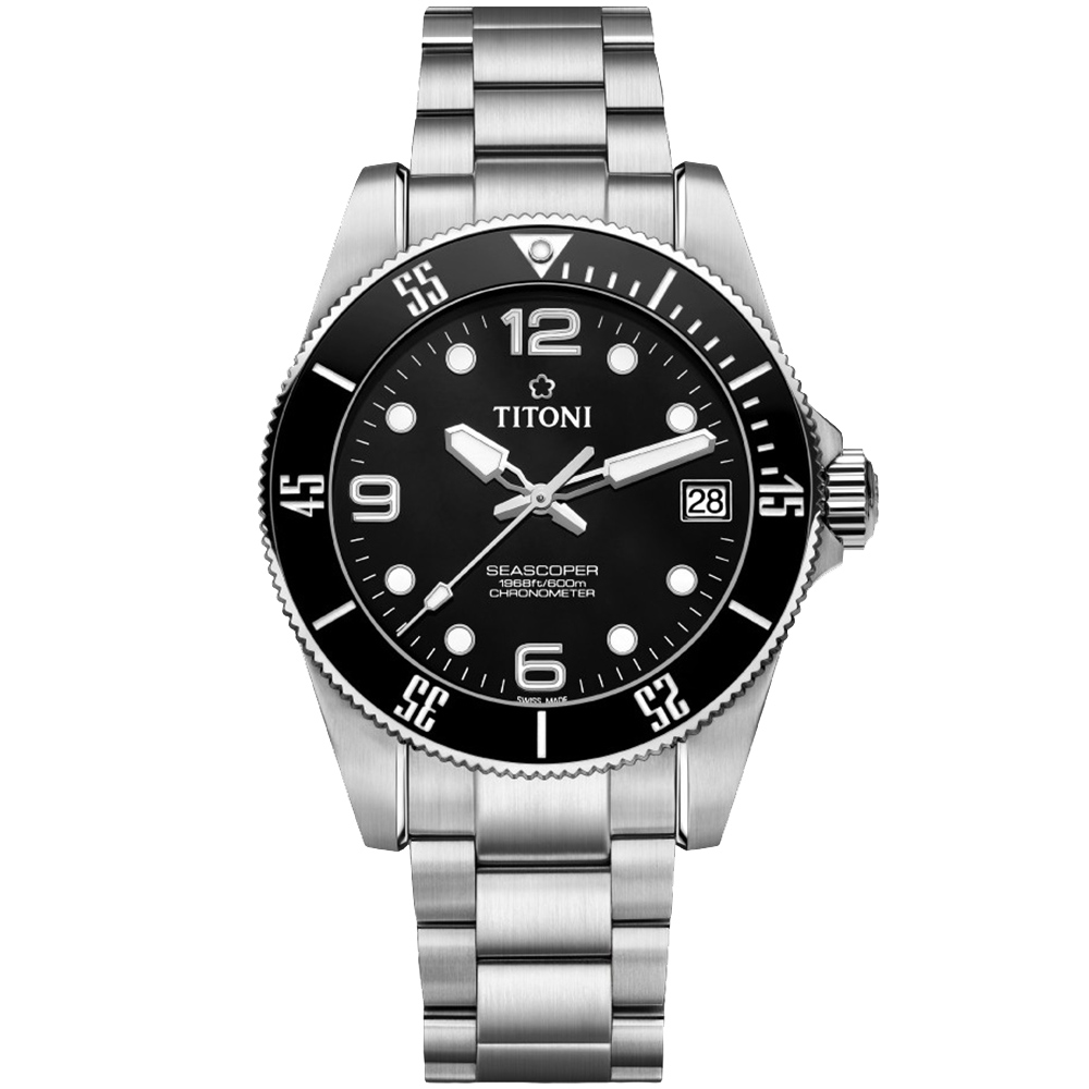 TITONI梅花錶 海洋探索 SEASCOPER 600米潛水機械腕錶 42mm / 83600S-BK-256