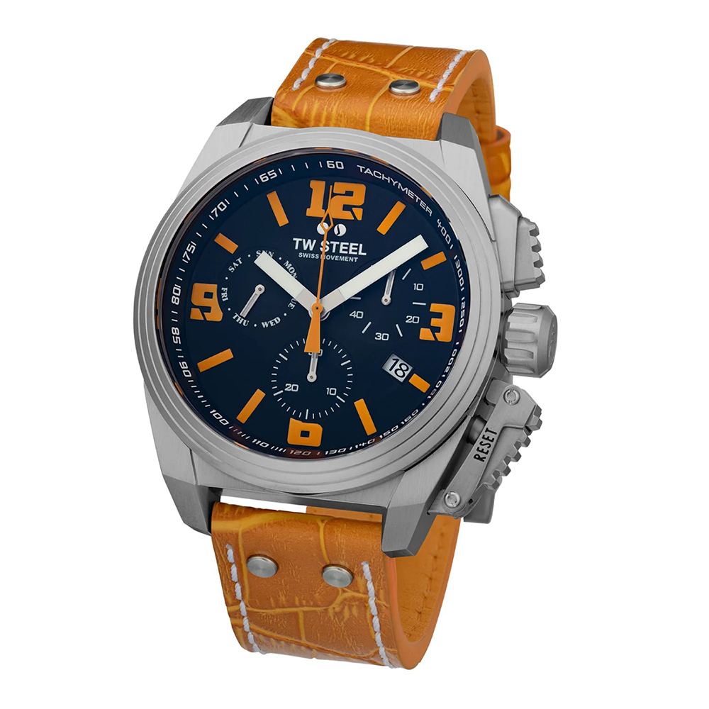 TW Steel SWISS CANTEEN系列|全鋼黑橘面計時碼錶_TW1112