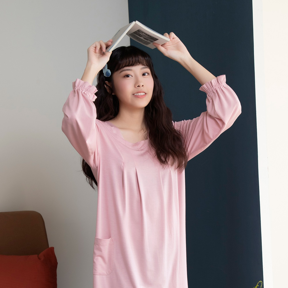 Wacoal 華歌爾 睡衣-睡眠好健康 M-L長袖洋裝(豆沙粉)-LWB08313RQ