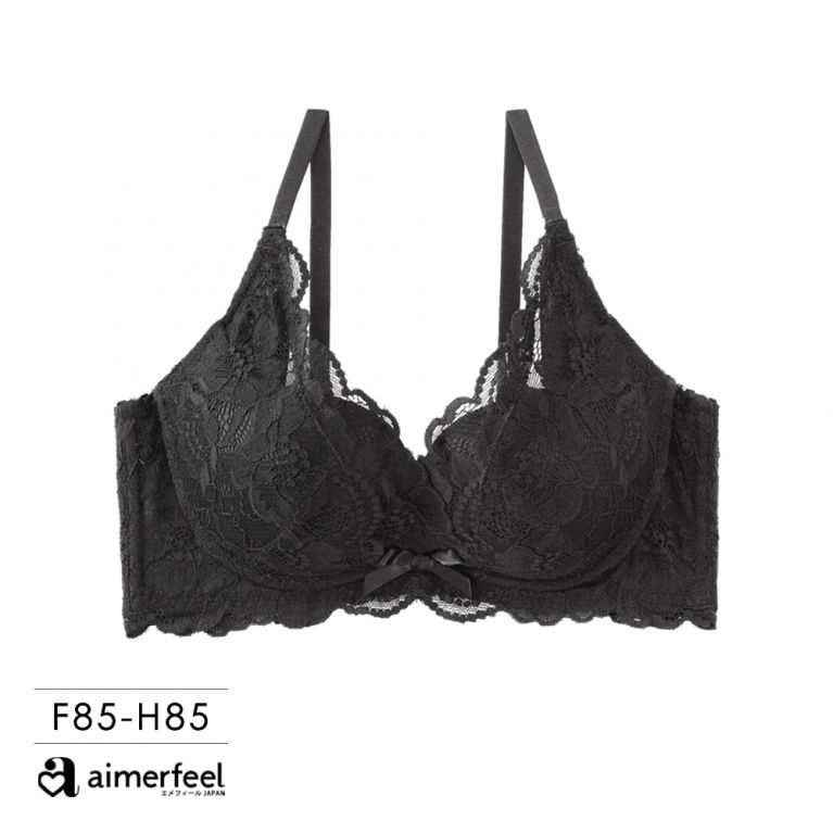 aimerfeel -[單品內衣]舒適胸罩蕾絲交叉包覆高脇邊內衣(FGH85罩杯)大尺寸-黑色-603713gz-BL