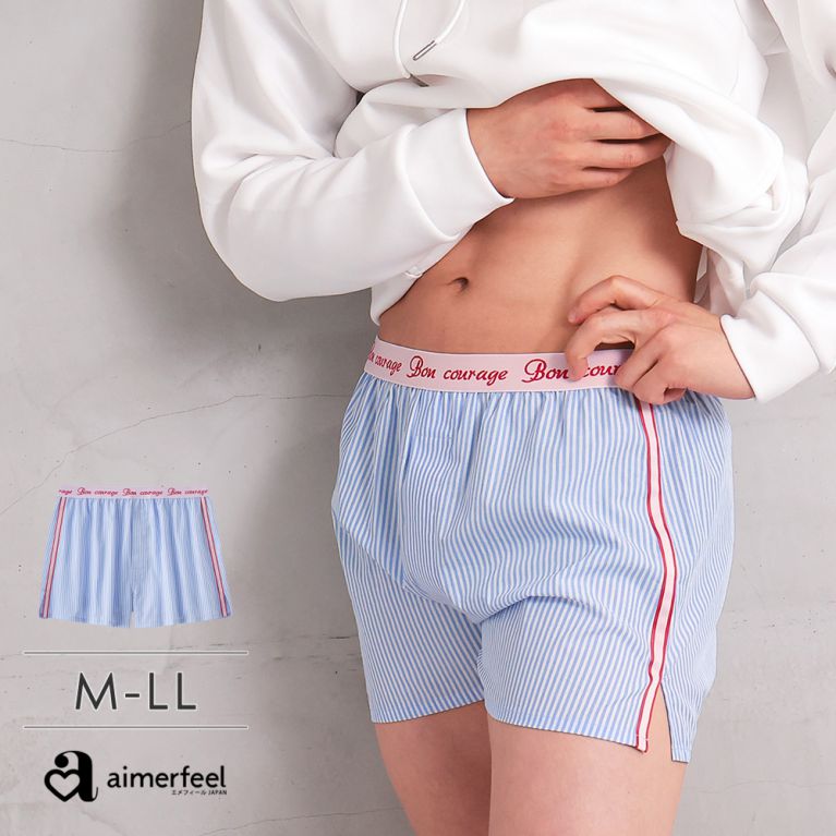 aimerfeel 情侶風直條紋男仕平口褲-青色-1906528-SX