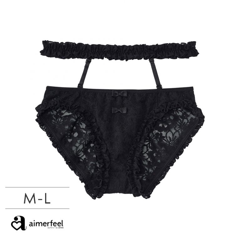 aimerfeel 2用蕾絲花邊吊帶三角褲-黑色-1907721-BL