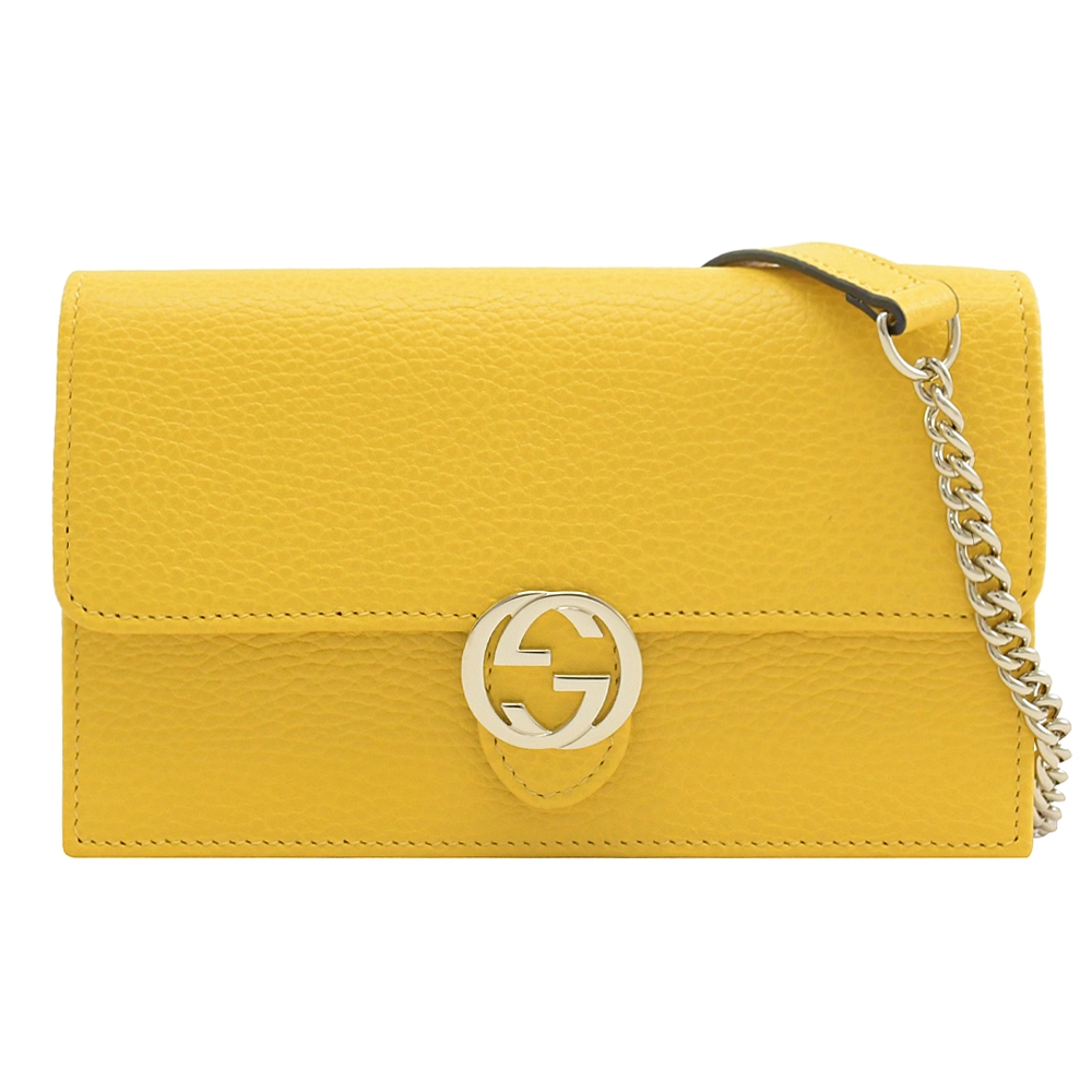 GUCCI 615523 WOC 金屬雙G LOGO小牛皮三用鍊包.黃 PChome 24h購物