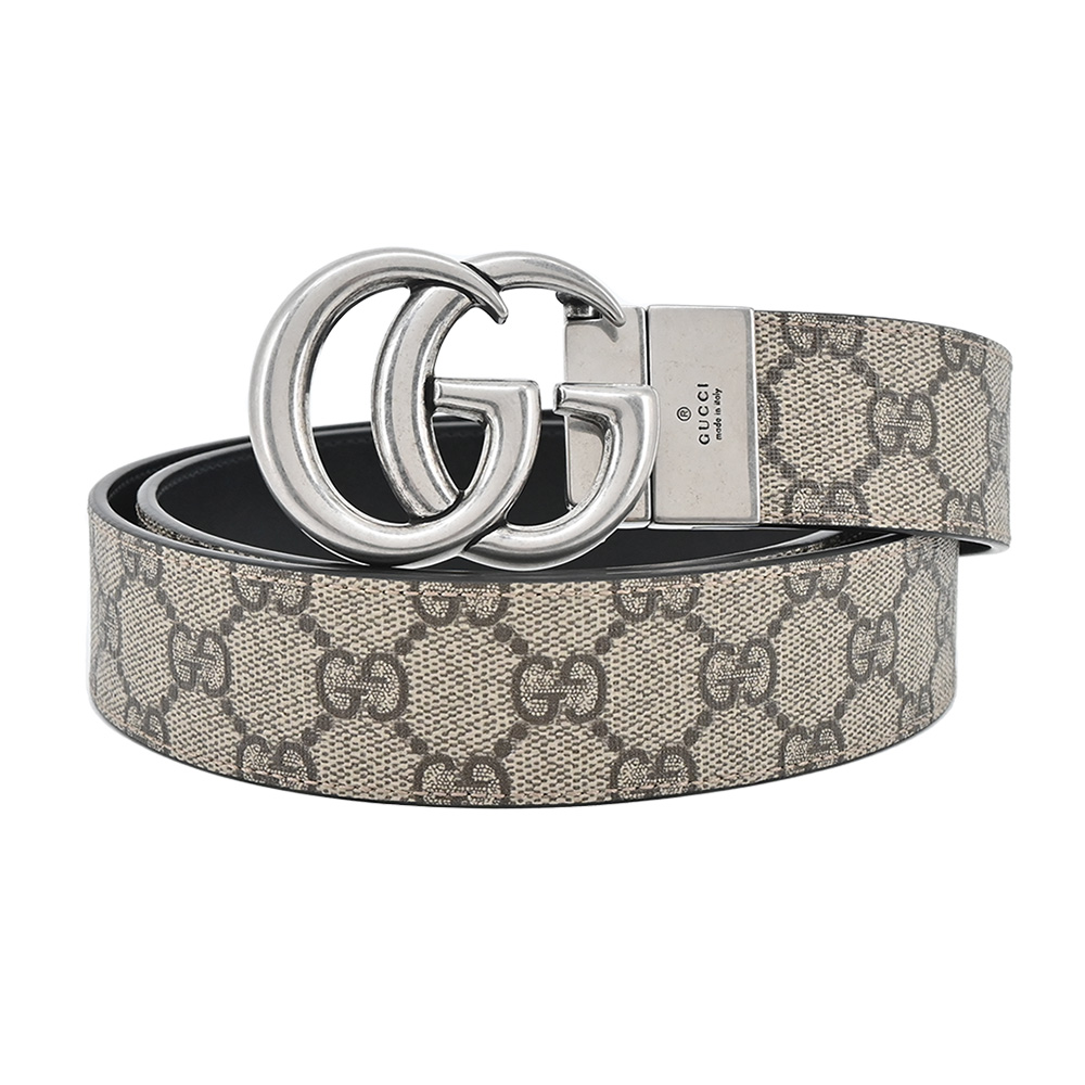 GUCCI 古馳經典GG Marmont 印花帆布雙面用皮帶(卡其) - PChome 24h購物
