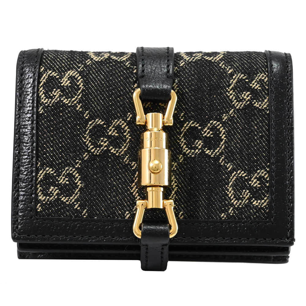 GUCCI 古馳 645536 Jackie 1961經典印花扣式零錢短夾.黑邊