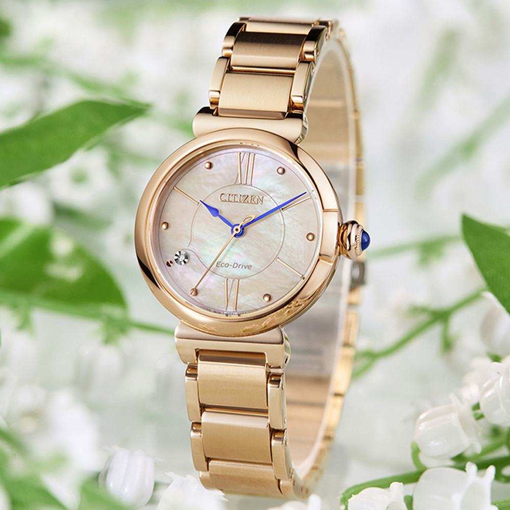 CITIZEN 星辰 L系列 幸福鈴蘭 光動能 白蝶貝腕錶 錶 手錶 送禮 EM1073-85Y