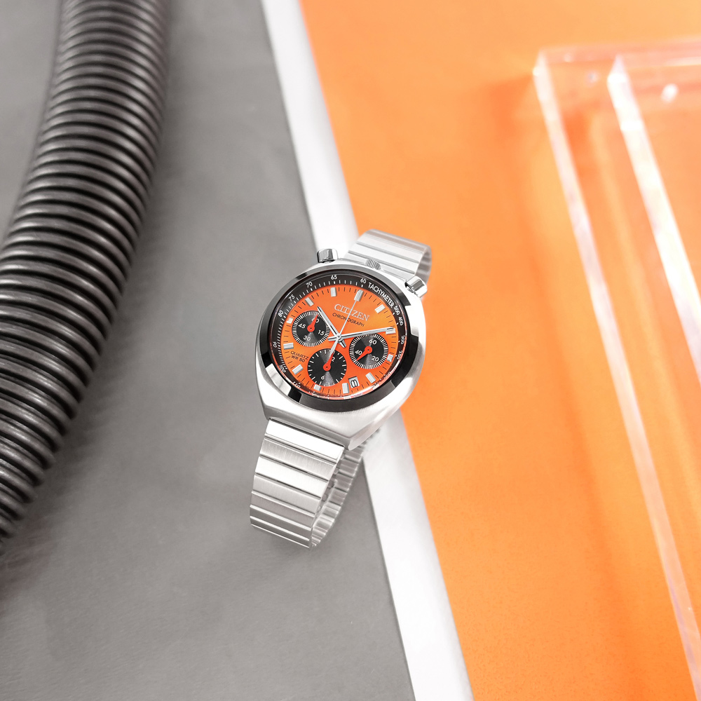 CITIZEN 星辰 表 / AN3660-81X / 三眼計時 牛頭錶 日期 日本機芯 不鏽鋼手錶 黑橘色 38mm