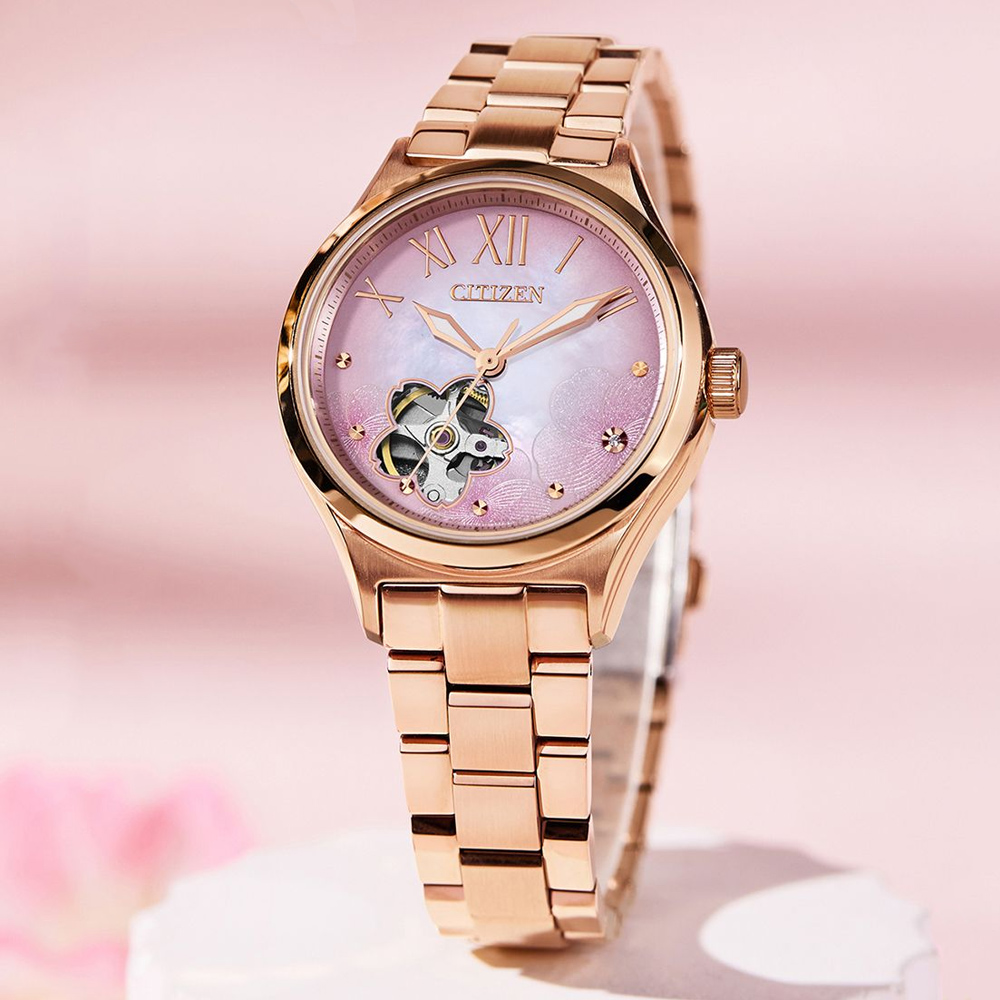 CITIZEN 星辰 LADYS系列 Hebe田馥甄配戴款 櫻花開芯機械腕錶 錶 週年慶 雙11 34mm/PC1017-70Y