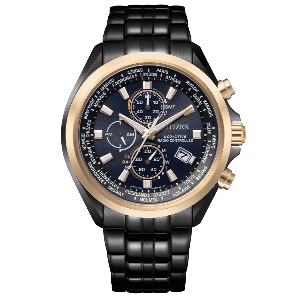 CITIZEN 星辰 質感巔峰黑鋼電波光動能腕錶AT8206-81L