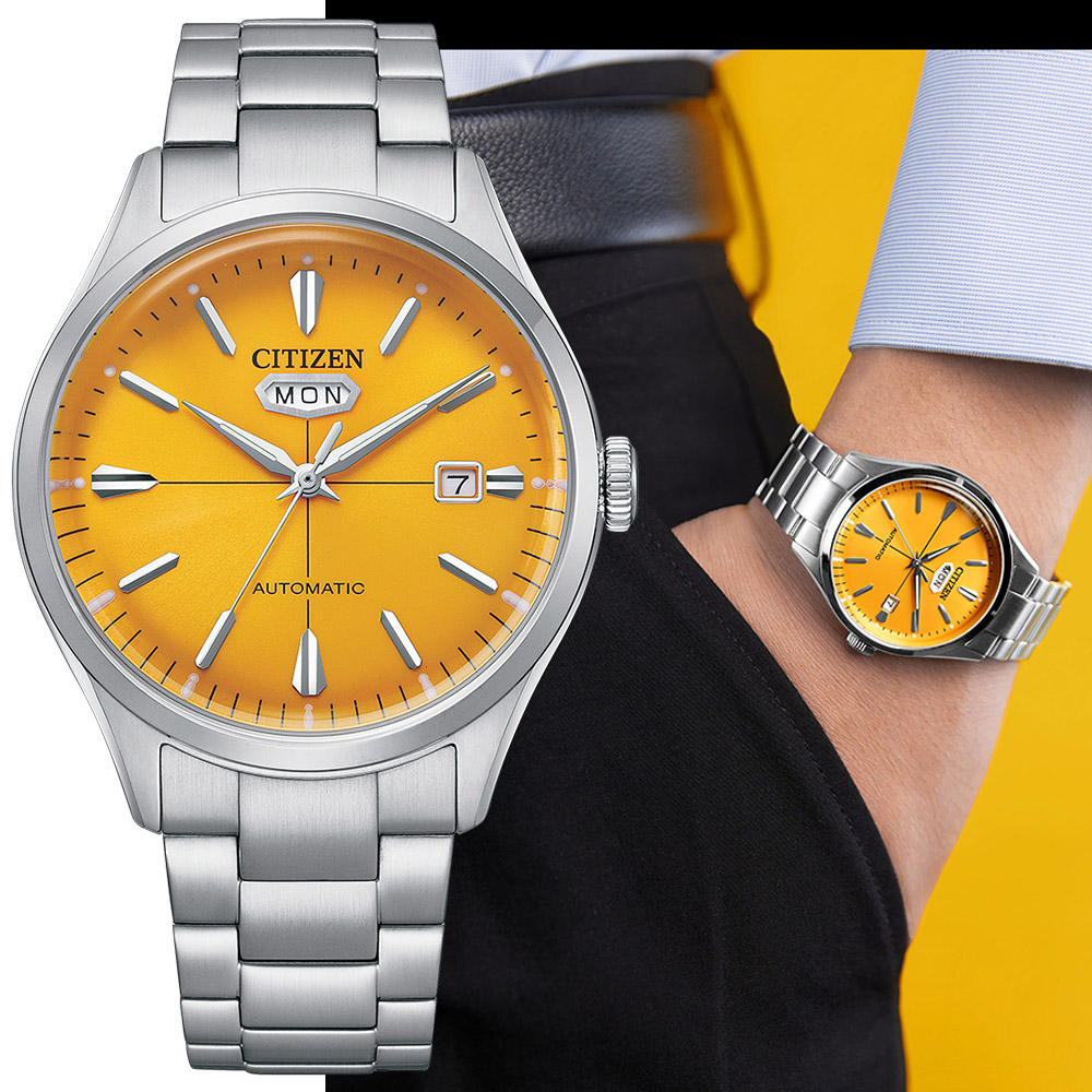 CITIZEN 星辰 朝日C7機械錶 百貨周年慶-黃 NH8391-51Z