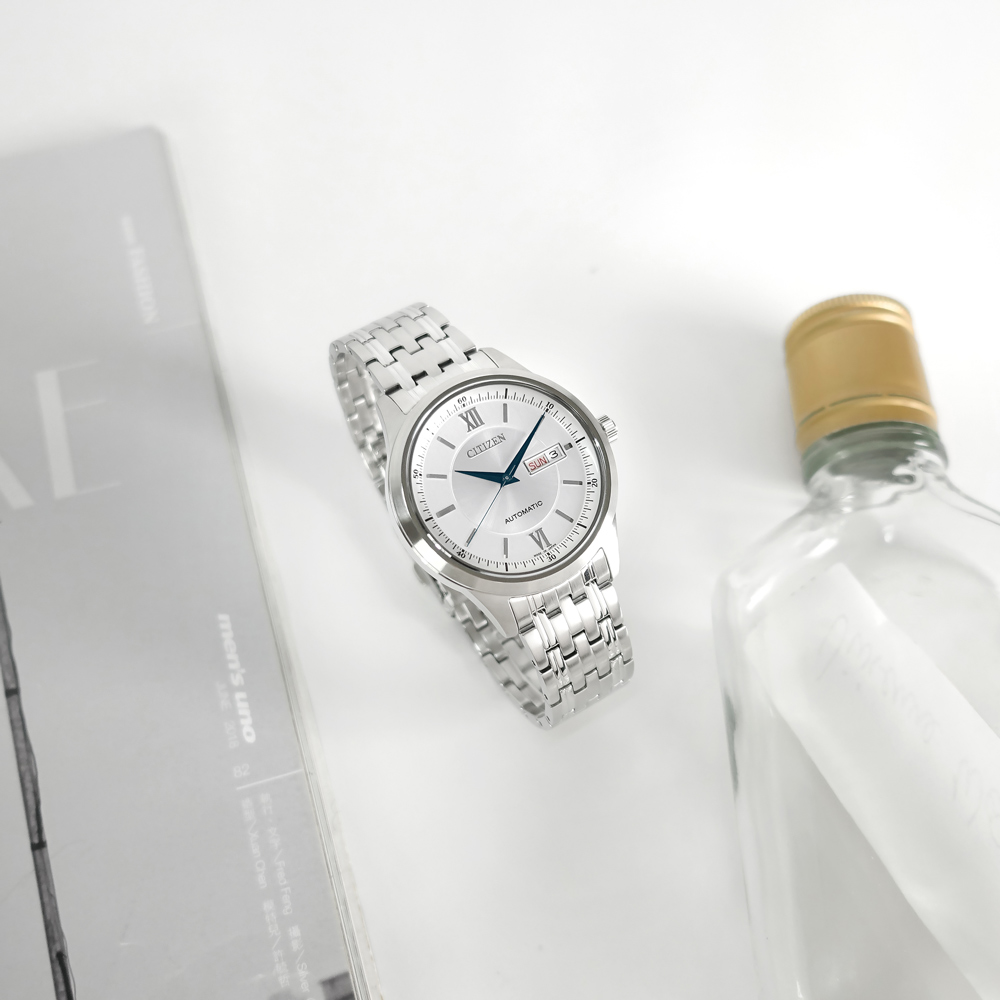 CITIZEN 星辰 / NY4050-62A / 機械錶 自動上鍊 星期日期 藍寶石水晶玻璃 銀白色 40mm