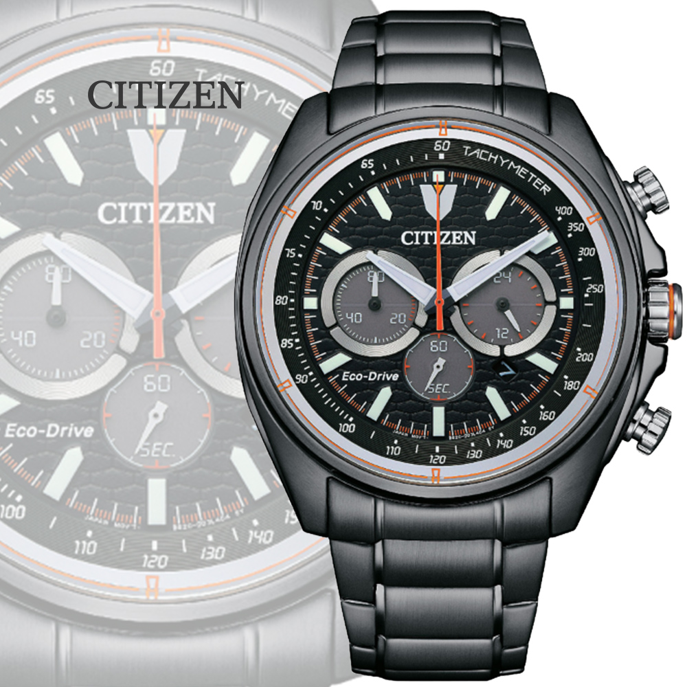 CITIZEN 星辰 Chronograph 光動能 碼錶計時三眼不鏽鋼腕錶-黑44.75mm CA4567-82H 送禮 禮物 推薦