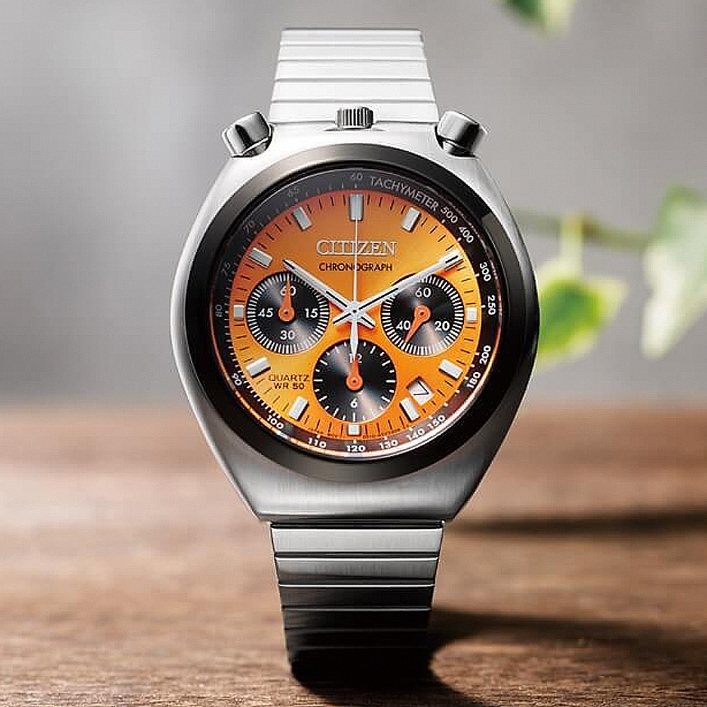 CITIZEN 星辰限定款牛頭錶計時手錶-橘Chronograph Tsuno Chrono(AN3660 