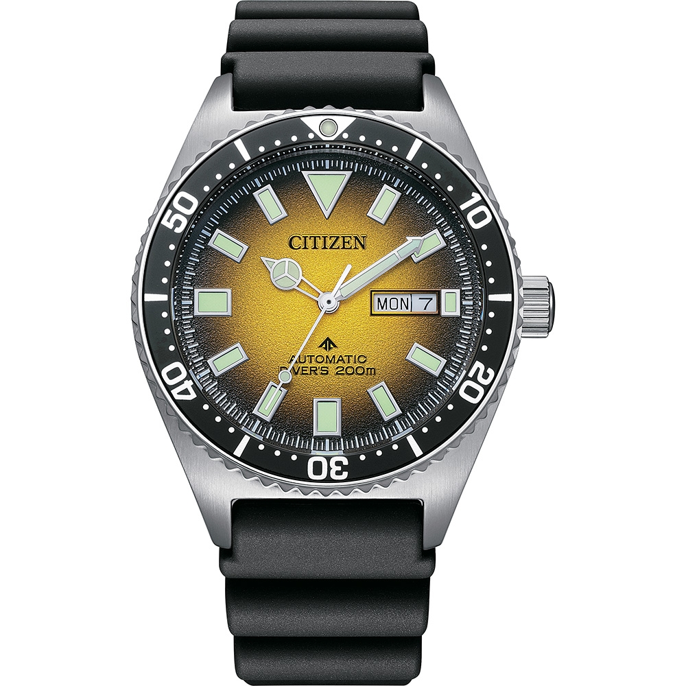 CITIZEN 星辰 PROMASTER系列 征服潛水漸變夜光機械腕錶黃黑面/41mmNY0120-01X