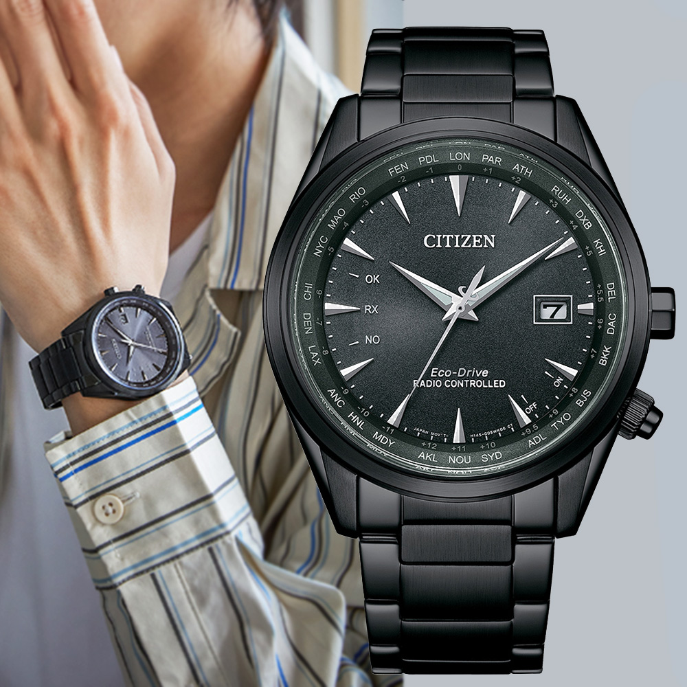 CITIZEN 星辰 GENTS 亞洲限定款 光動能 萬年曆 電波對時腕錶-黑43mm CB0275-83E 送禮 禮物 推薦